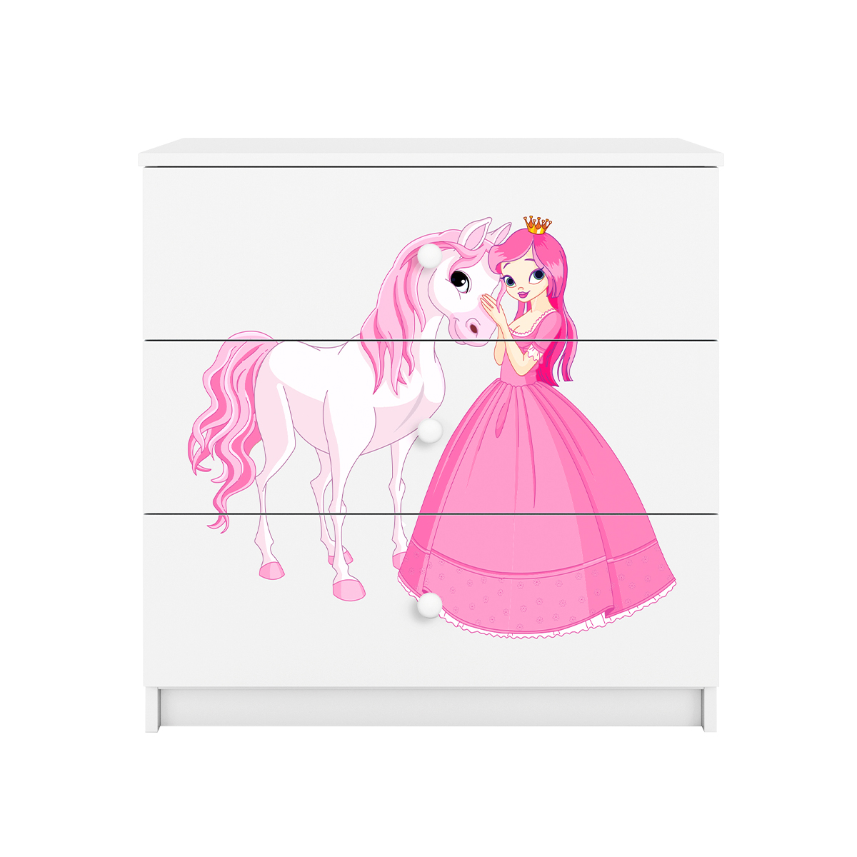 Commode 3 Tiroirs Babydream La Princesse Et Le Cheval - Blanc