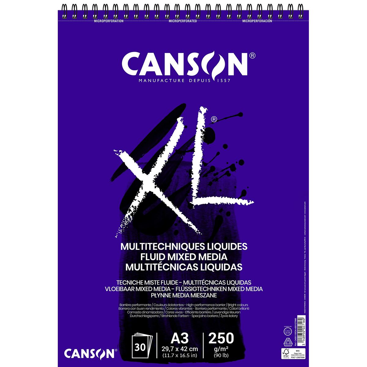 Bloc-notes Canson Xl Mix Media Papier Blanc A4 30 Volets 5 Unités 300 G/m²