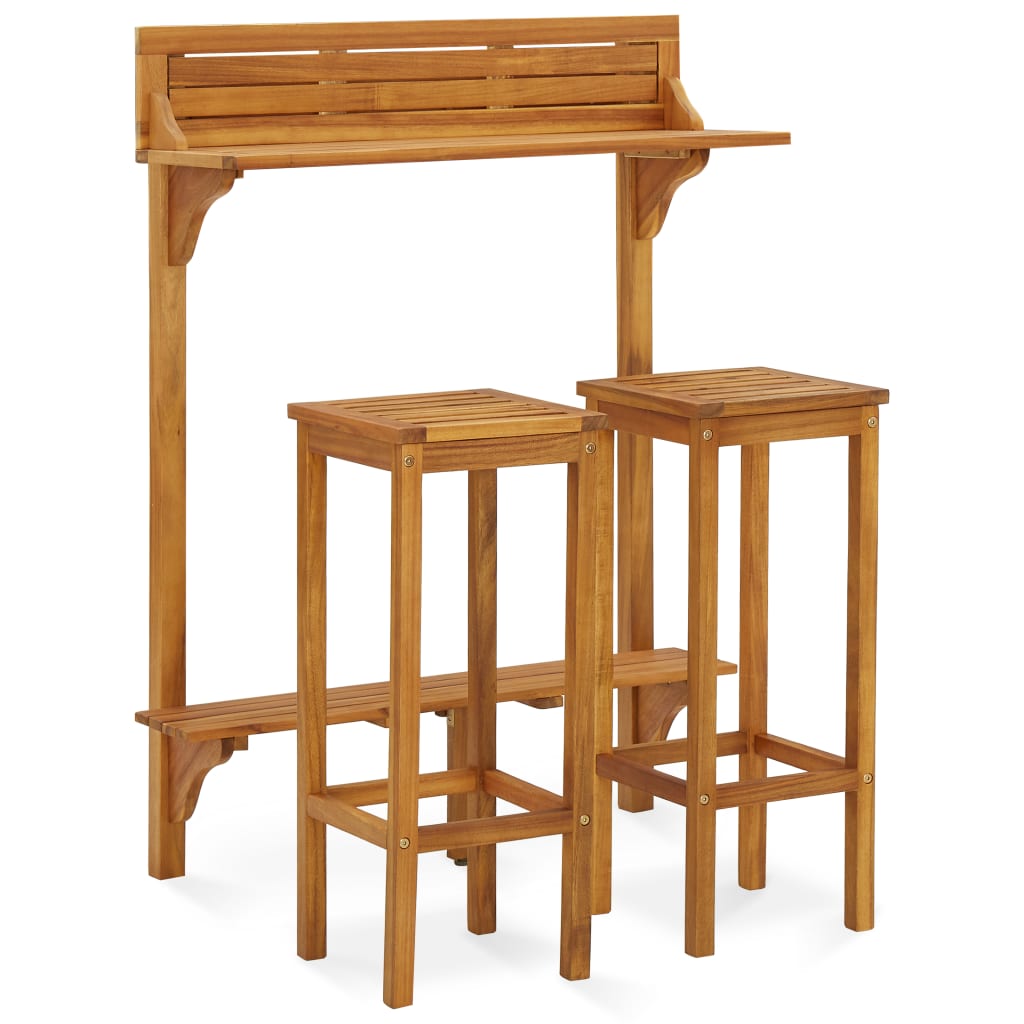 Ensemble De Bar De Balcon 3 Pcs Bois D'acacia Solide Vidaxl