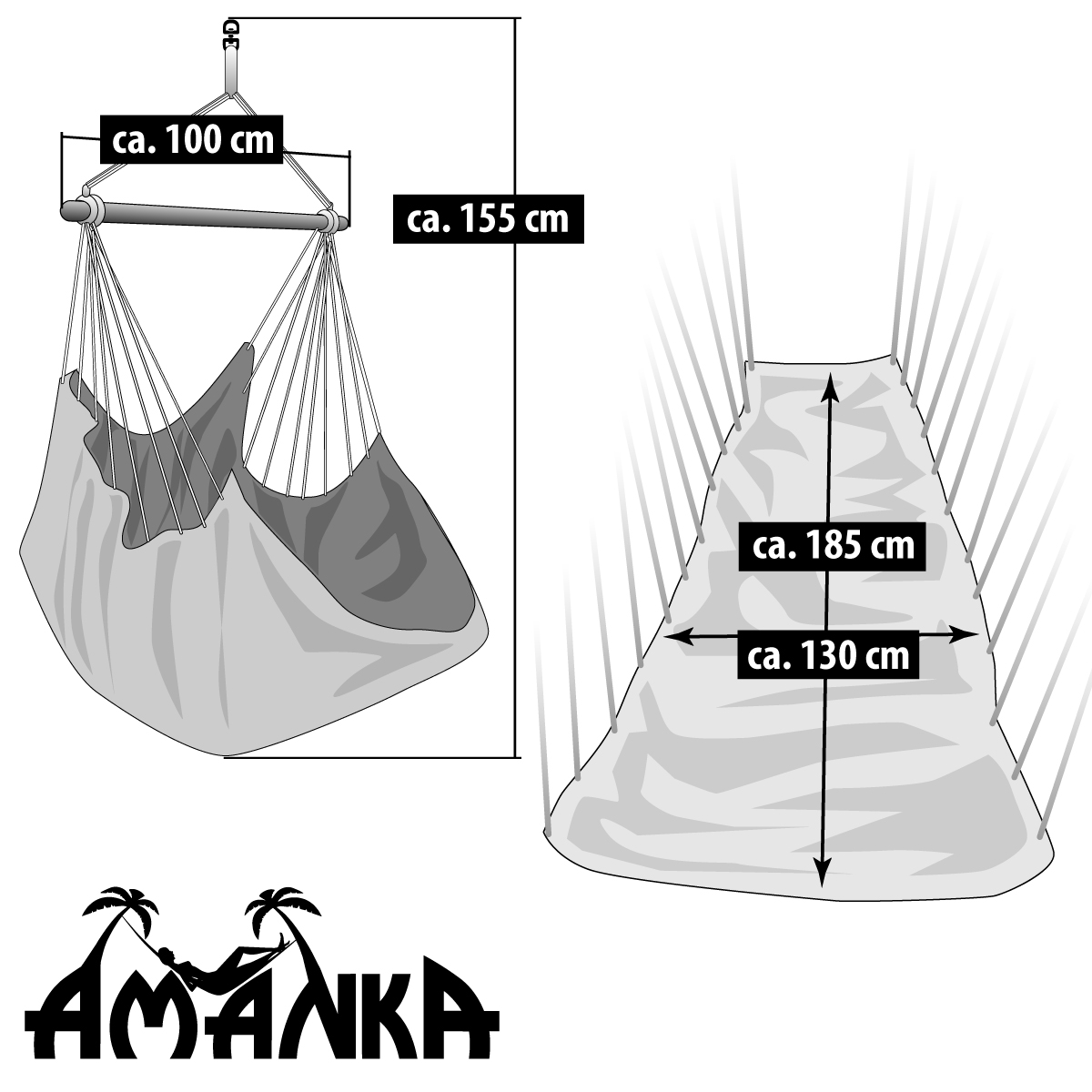 Hamac Suspendu Pour S'asseoir Xxl 185x130cm  100% Coton 150kg Siège Pour Se Balancer Avec Pivot 360° Beige