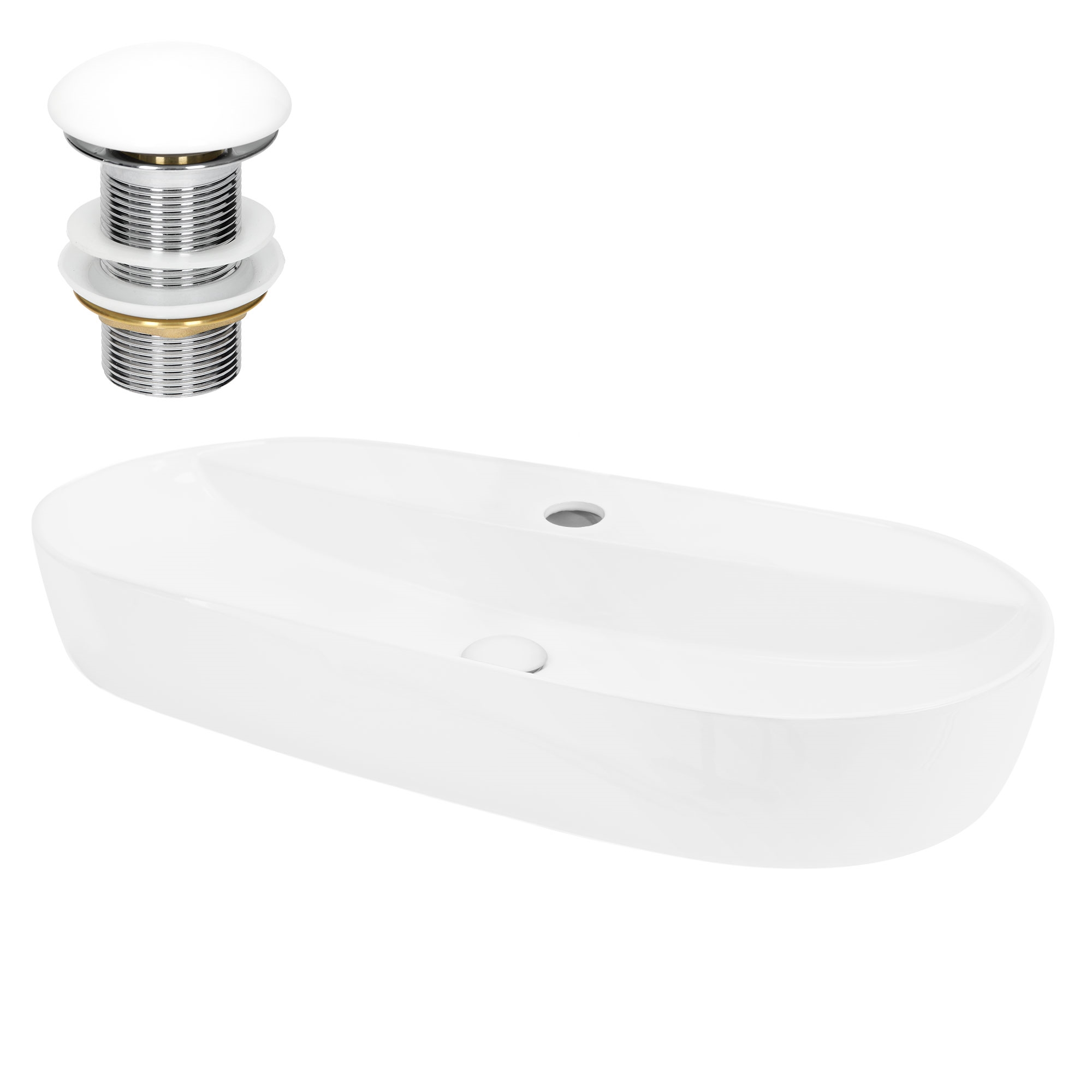 Vasque À Poser En Céramique Lavabo Avec Garniture De Vidage Blanc 800x400x120 Mm
