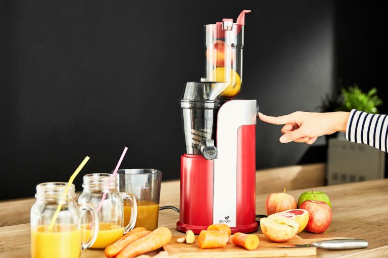 Set Petit Déjeuner Extracteur De Jus Rouge Healthy Juicer + Presse Agrumes Electrique Avec Bras Levier Senya