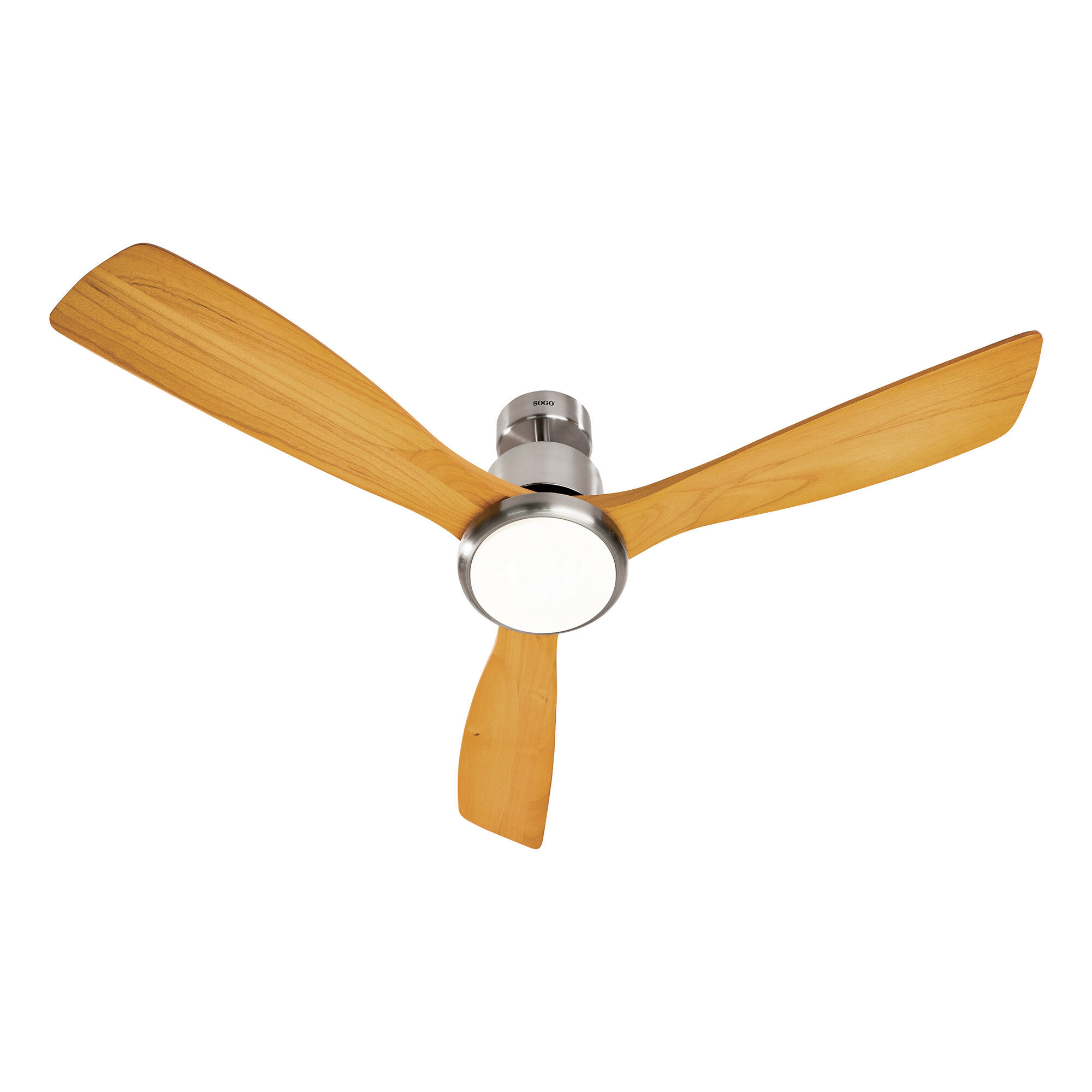 SOGO Ventilatore da Soffitto 52" con Luce LED 18W - 3 Velocità, Telecomando, Motore Silenzioso, Pale in Legno, Finitura Nickel, Funzione Reversibile