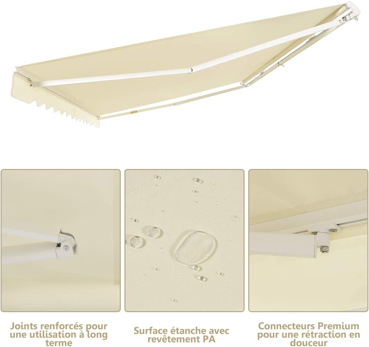 Store Banne De Balcon Rétractable Costway 3,6 X 3 M 
