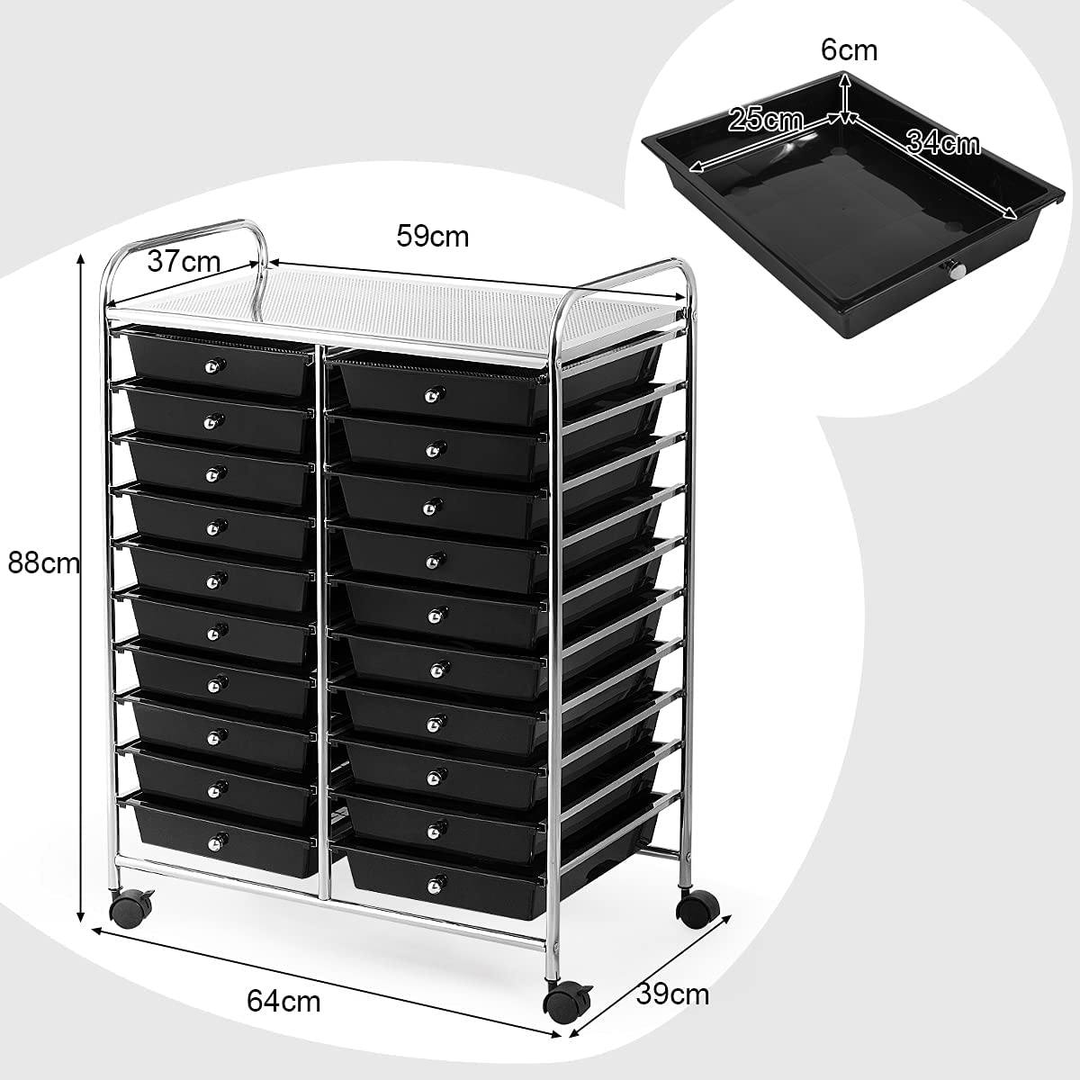 Coatway Tour De Rangement Sur Roulettes Avec 20 Tiroirs 64 X 39 X 88 Cm