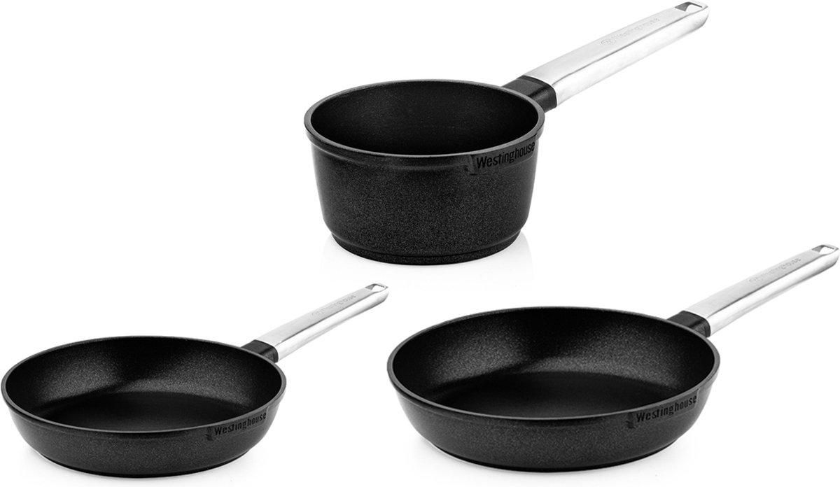 Westinghouse - Série Performance - Poêle À Frire  24 Cm + 28 Cm + Casserole 18 Cm - Noir