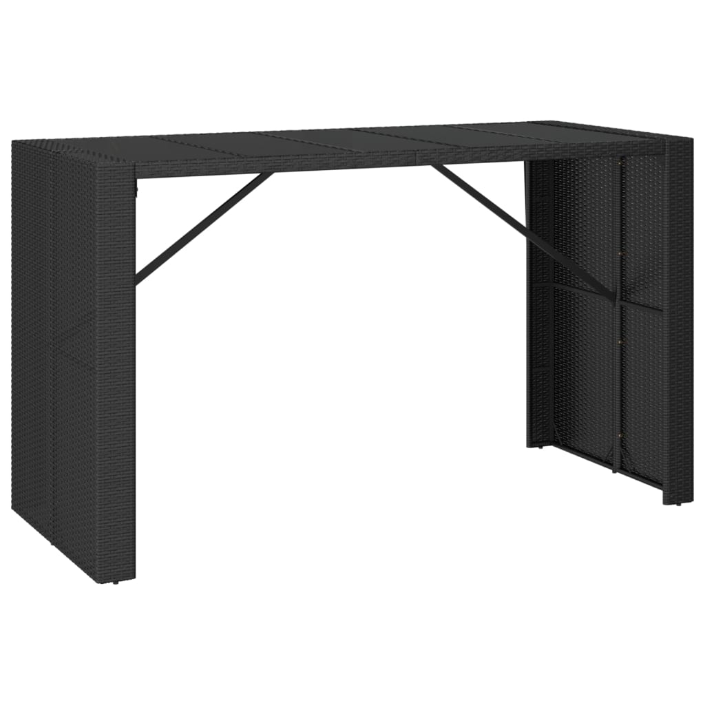 Table De Bar Et Dessus En Verre Noir 185x80x110 Cm Poly Rotin