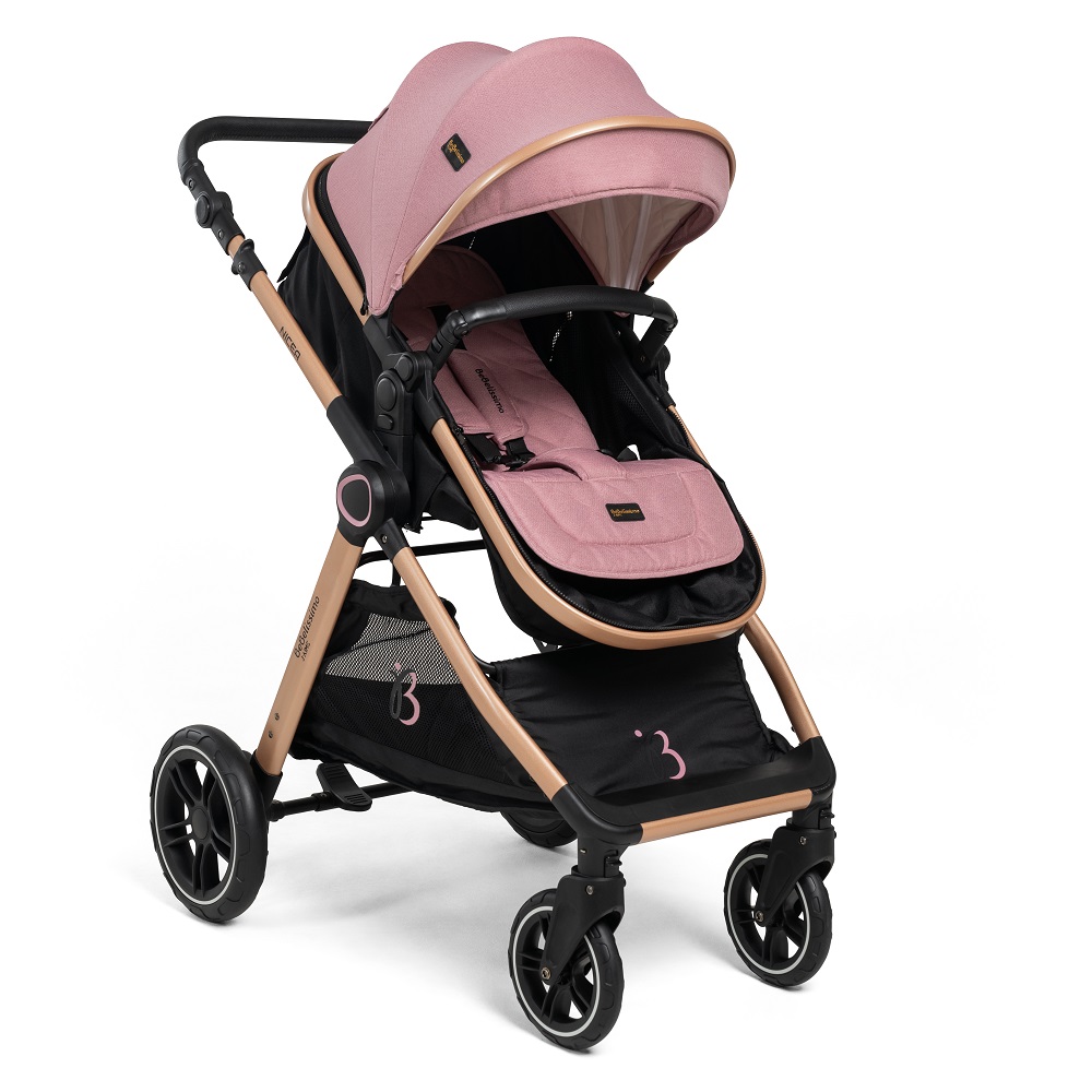 Bebelissimo - Poussette Combinée Trio 3 En 1 - Siège Auto 0m – Nacelle – Dès La Naissance – Jusqu’à 22kg – Nicea - Rose