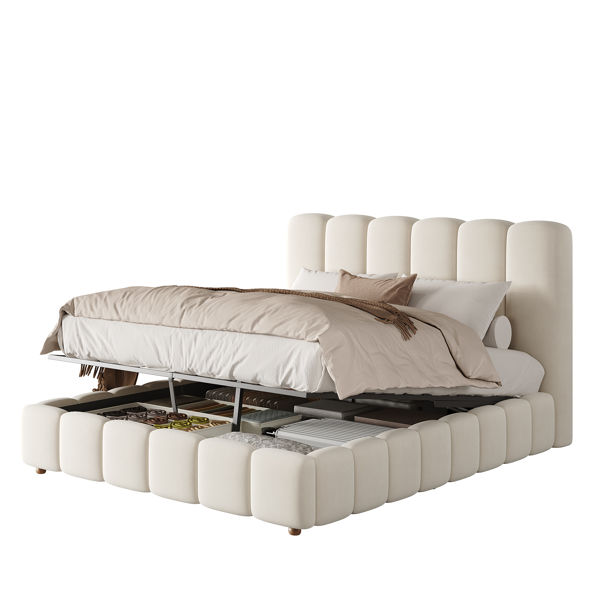 Lit double capitonné 140x190 cm beige - vue principale