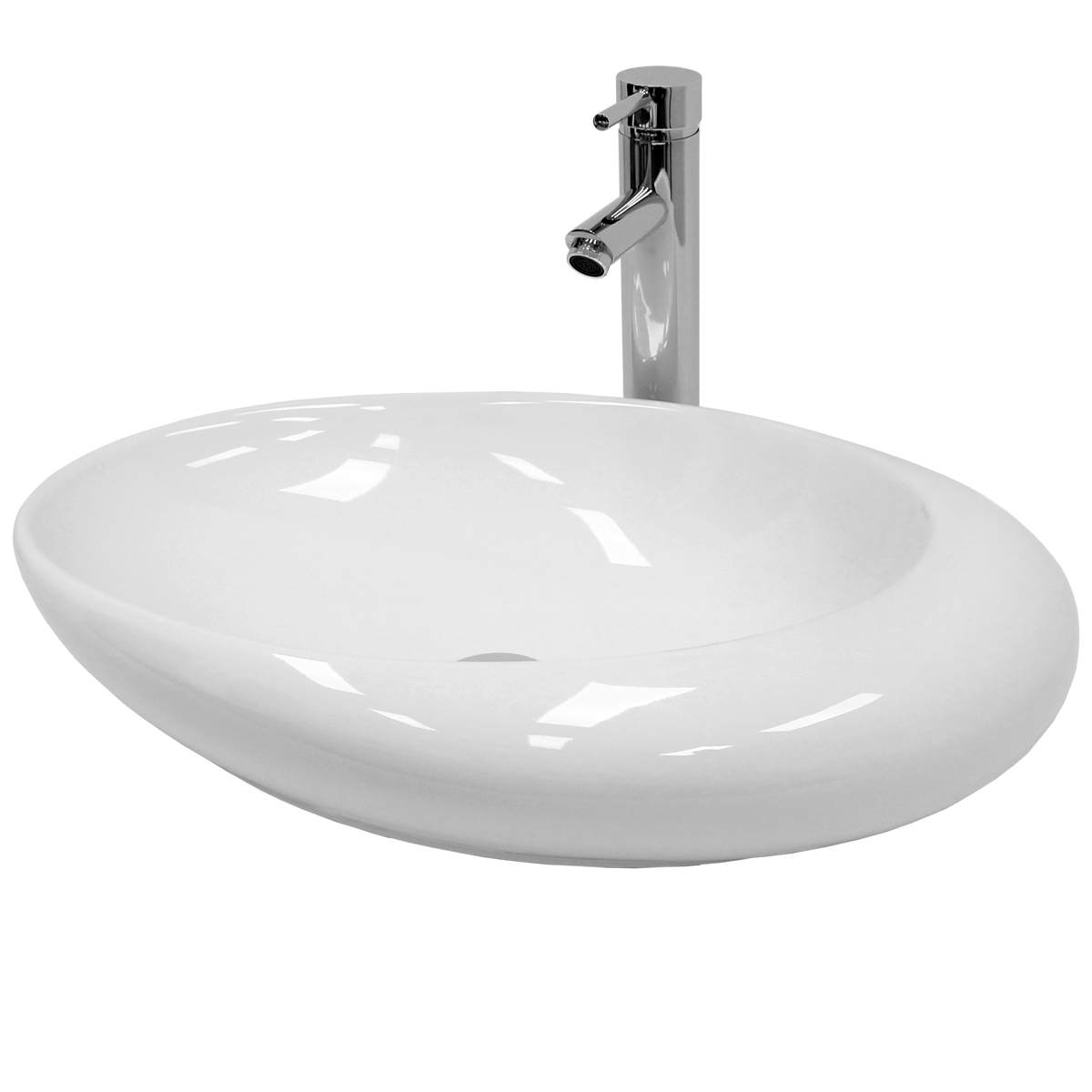 Vasque En Céramique Blanc Ovale Avec Bonde De Vidage Salle De Bain 585x375x145mm
