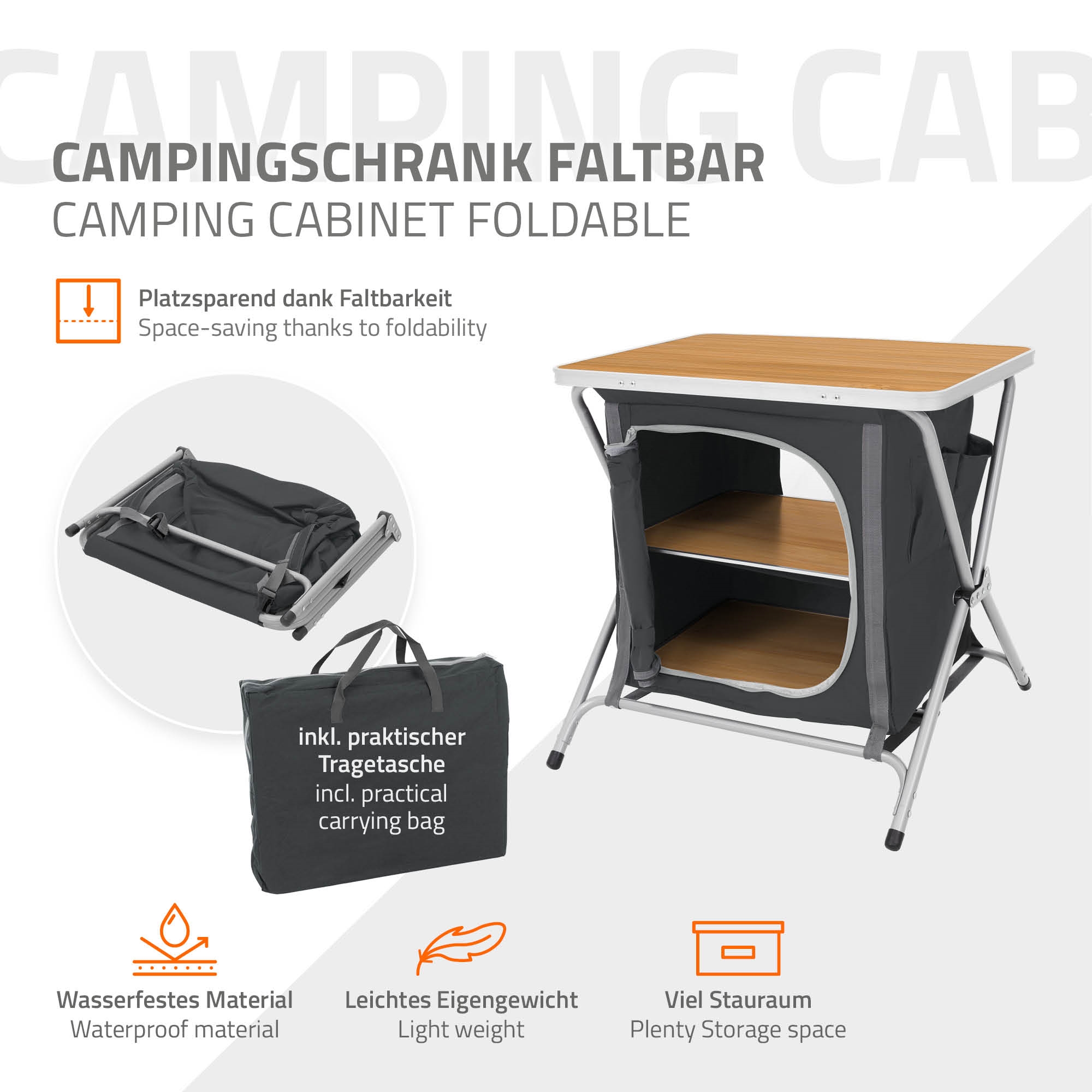 LARS360 Armoire de camping pliable, casier de rangement, plateau de table, avec sac de transport (6 compartiments et 1 table