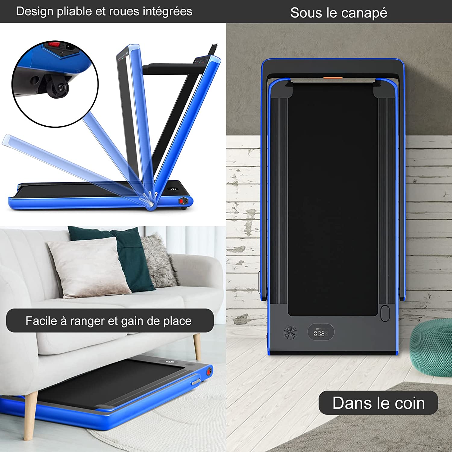 Costway Tapis De Course Electrique Pliable 2 En 1 Vitesse 1-12 Km/h, Tapis Roulant Surface 40x100cm