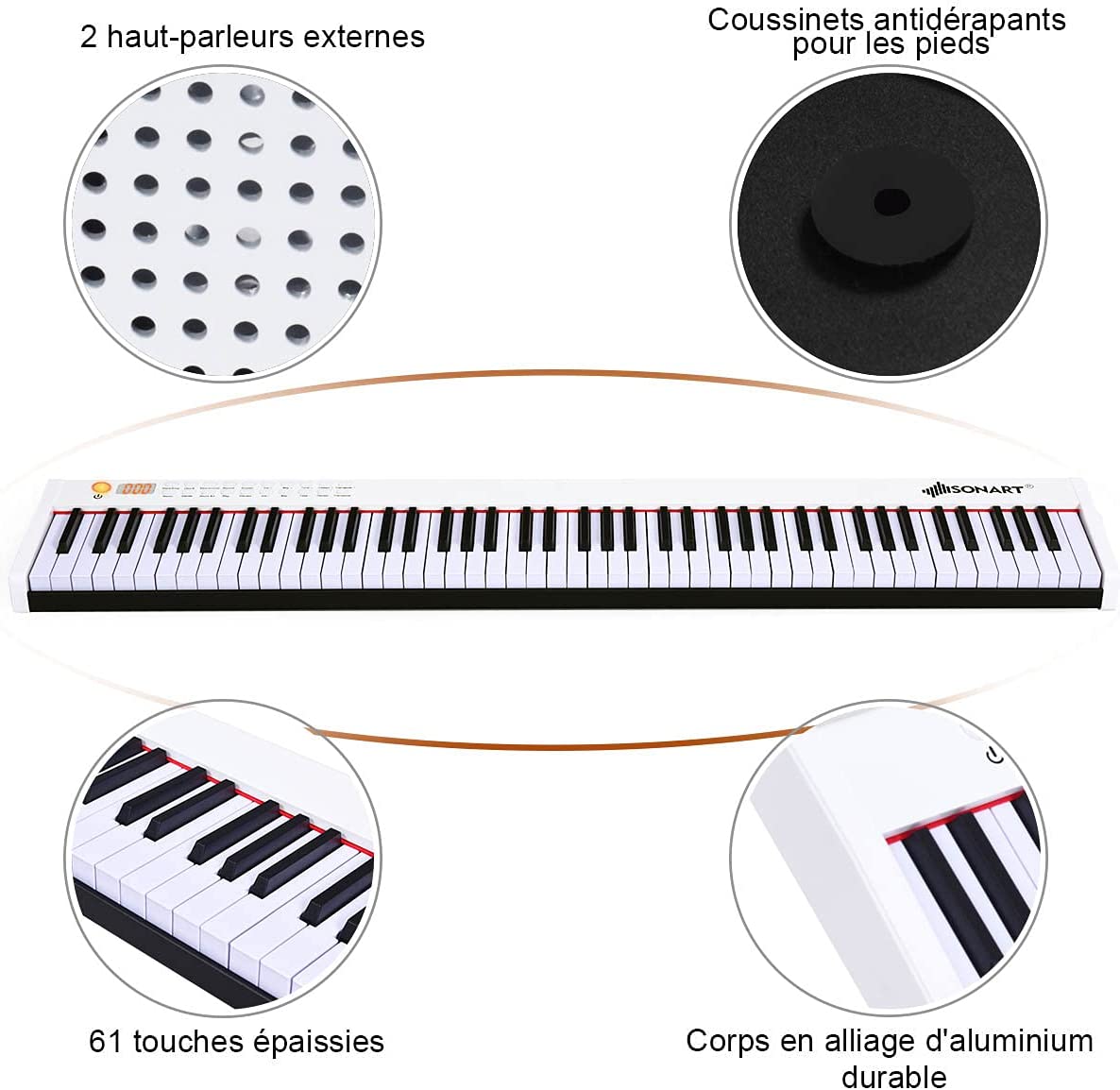 Piano Numérique 88 Touches, Clavier Électronique Portable Avec Touches Lestées, Fonction Bluetooth
