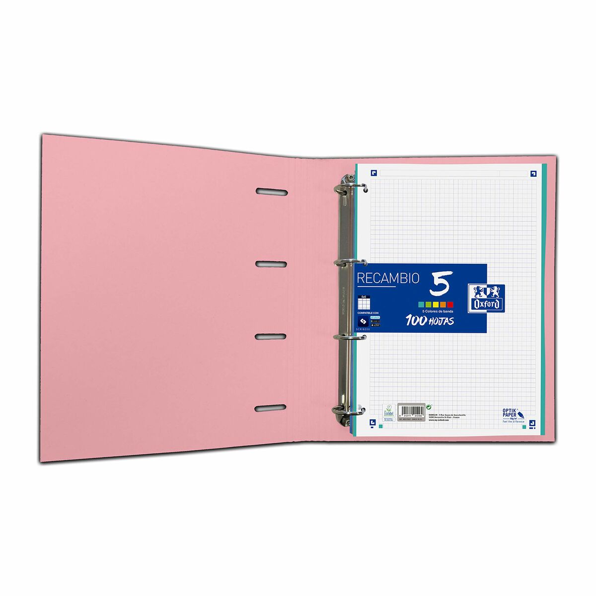 Reliure À Anneaux Oxford A4+ Rose Clair