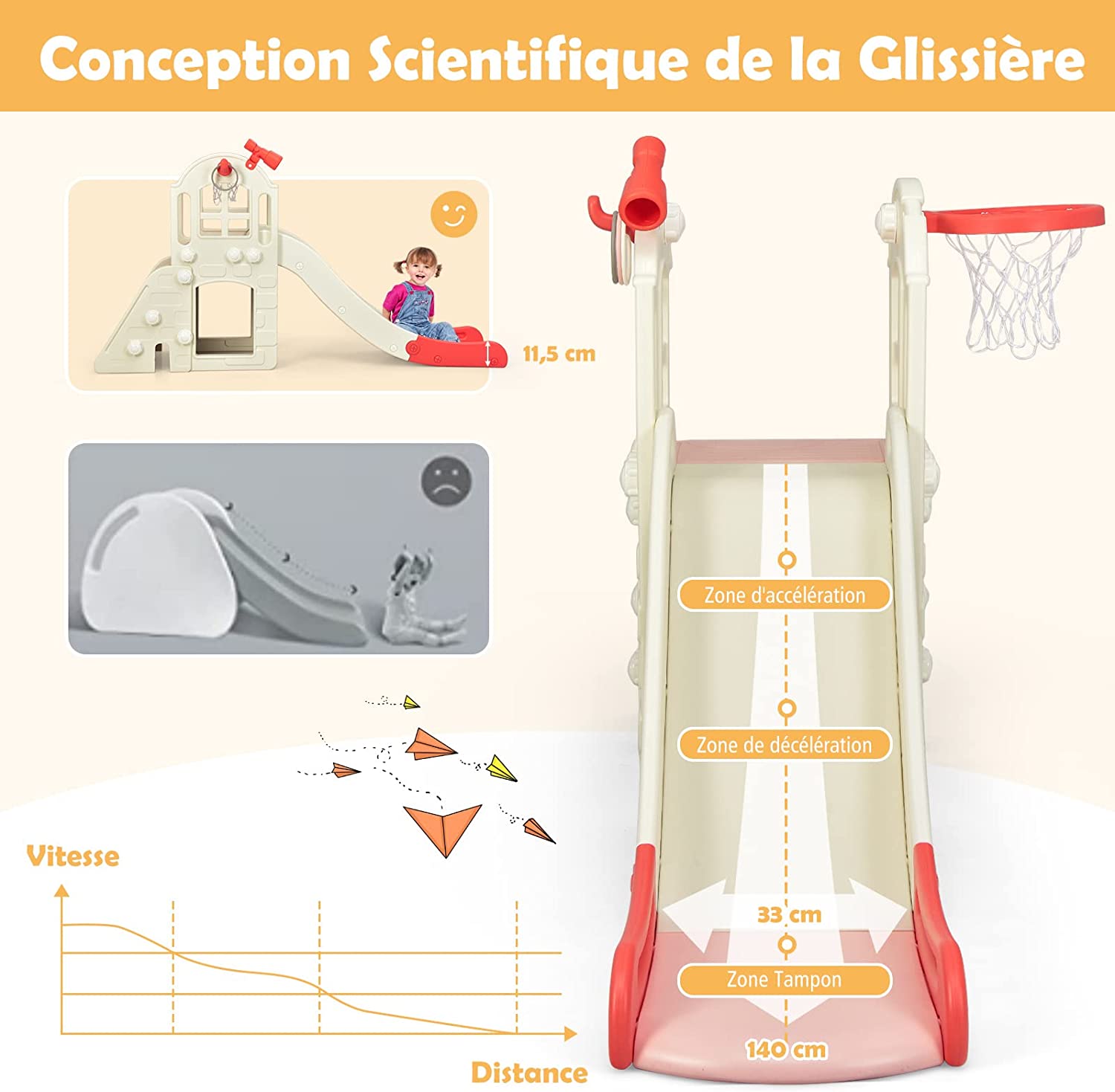 Toboggan Enfant 4 En 1 Pliable COSTWAY - Avec Panier De Basket Et Jeu D'anneaux - Design Baleine, Charge 70kg, Pour Intérieur/extérieur