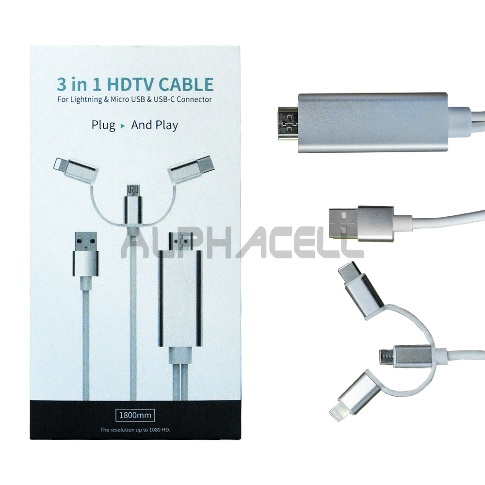 CABLE - 3 in 1 HDTV Lightning, Micro Usb & Type C