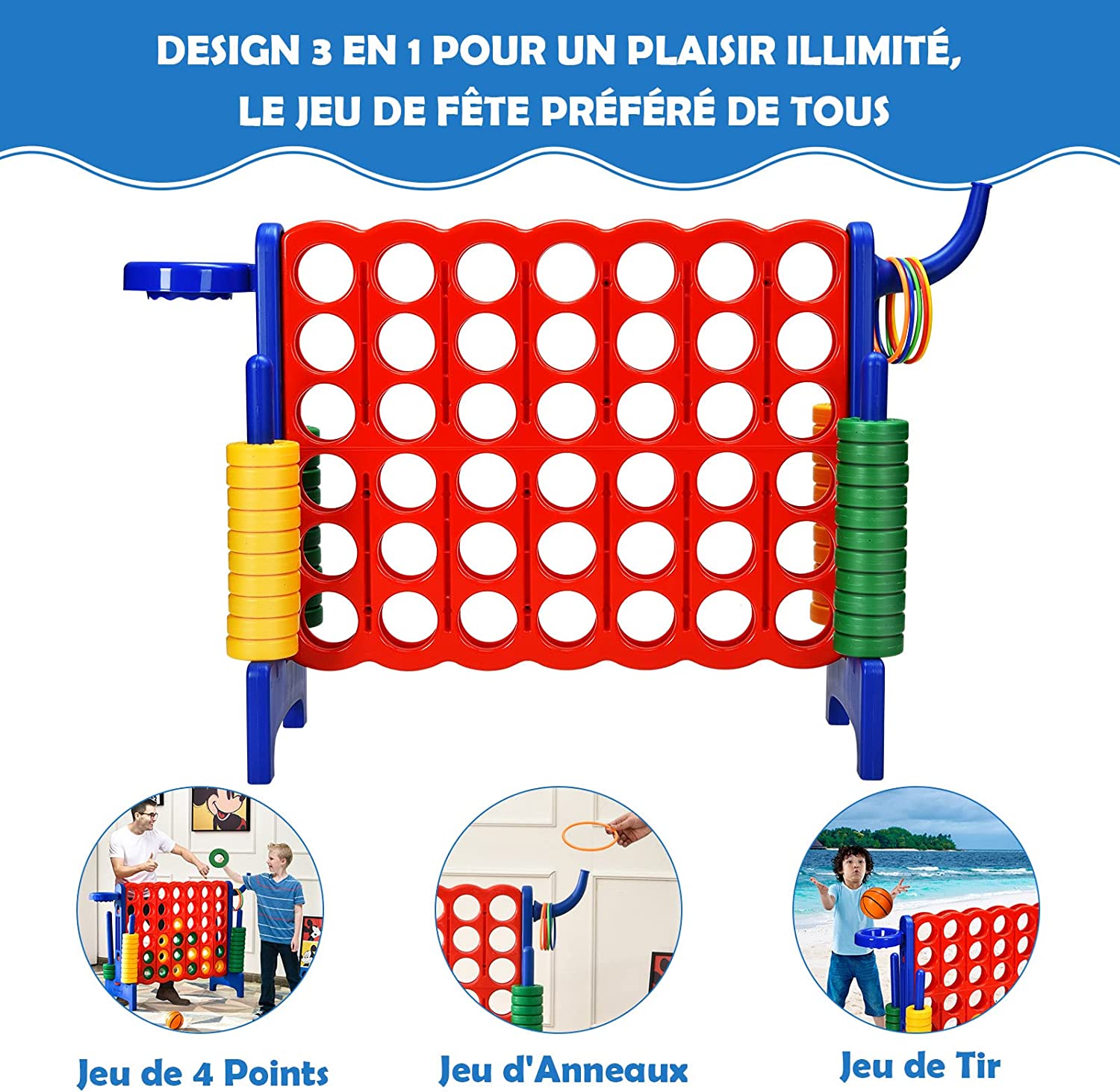 Jeux Puissance 4 Géant Multifonction 3 En 1 Avec Cerceau