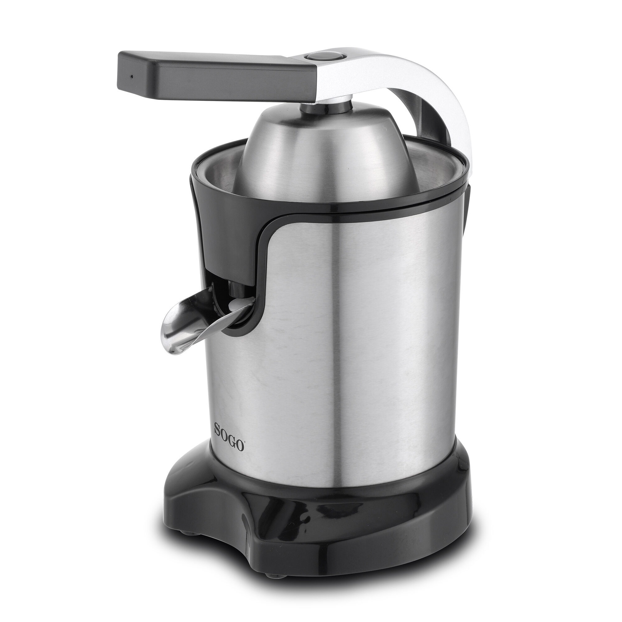 SOGO Spremiagrumi Elettrico 600W – Leva a Pressione, Corpo Inox, Doppio Cono, Anti-Goccia, Estrazione Silenziosa, Smontabile per Pulizia