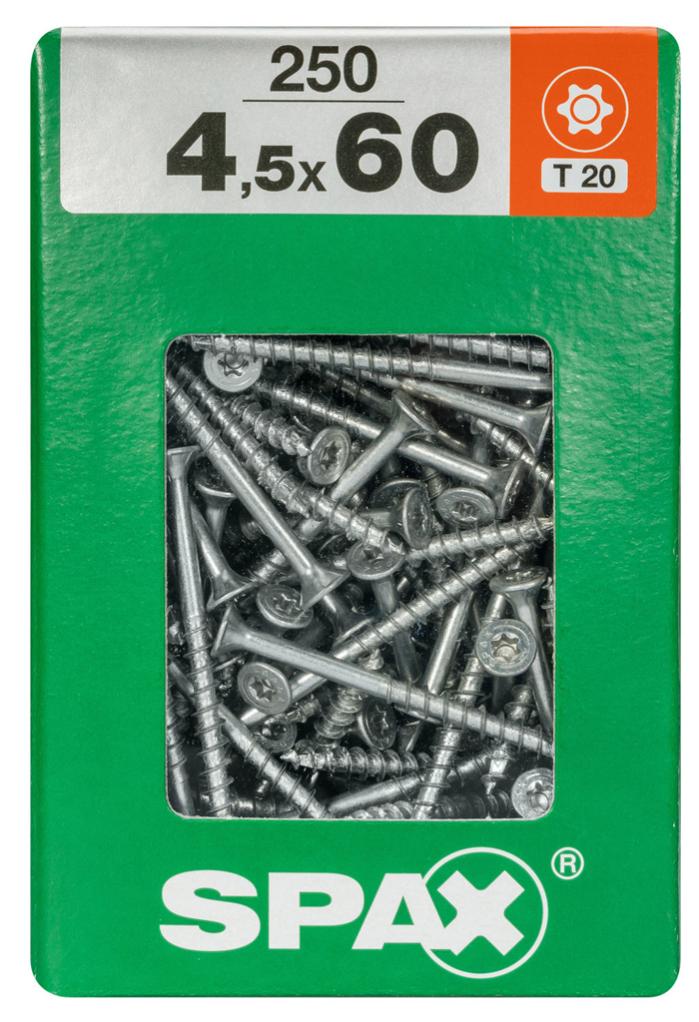 Lot De 250 Vis Acier Tête Fraisée Torx Spax, Diam.4.5 Mm X L.60 Mm