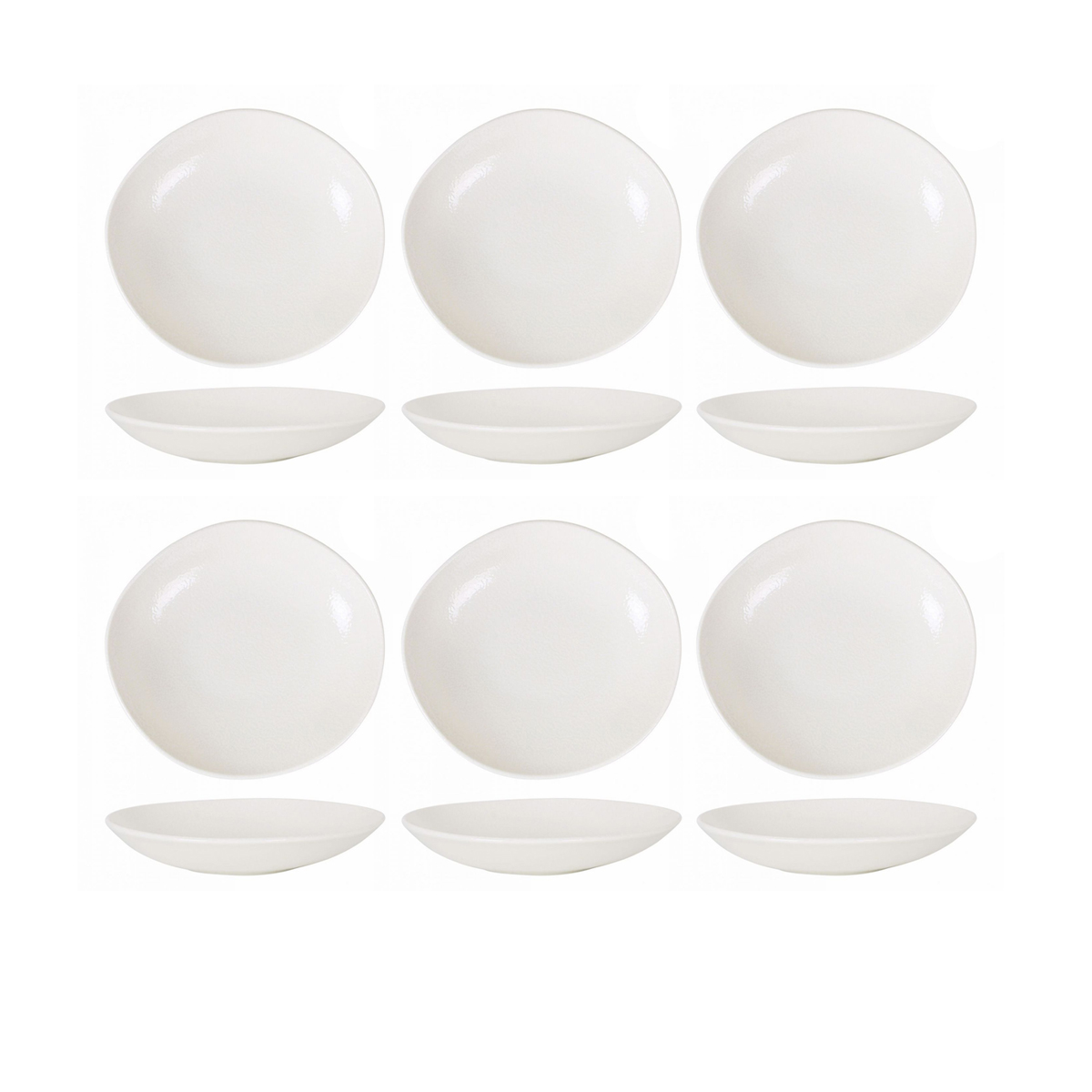 Assiettes De 6 Pièces Ovales, Creuses Et Empilables Emily,26 X 24 X 5cm, Plat En Porcelaine Blanche