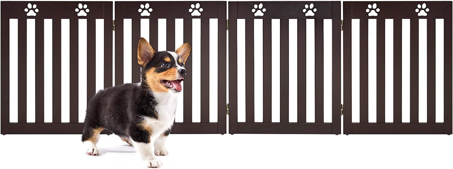 Costway Barrière De Sécurité En Bois Pour Chiens Avec Charnières Flexibles À 360° Et 4 Panneux Pou Escaliers,porte,60cm