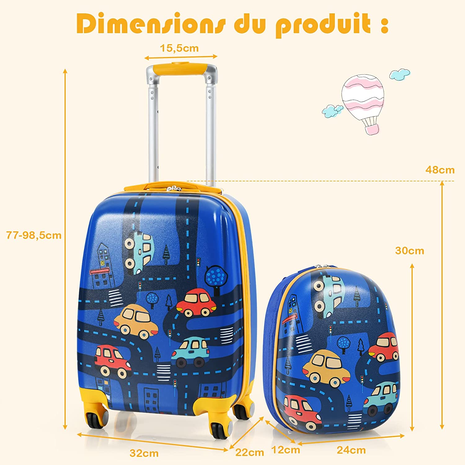 Lot De 2 Bagages Enfants Avec Valise À Coque Rigide Enfant À Roulette 45,7 Cm + Sac À Dos 30,5 Cm