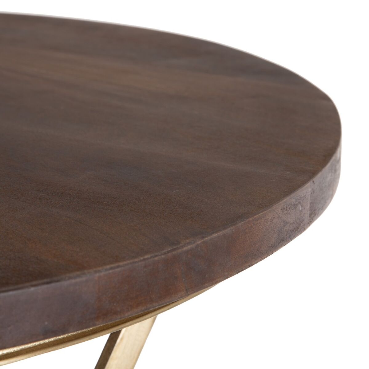 Table D'appoint 66 X 66 X 78 Cm Doré Bois Marron Fer