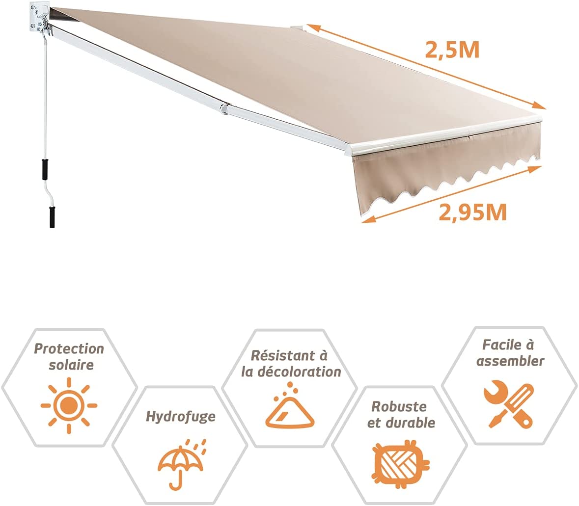 Auvent Rétractable Manuel, Angle Ajustable 40°-100° Sans Perçage En Aluminium Et Tissu