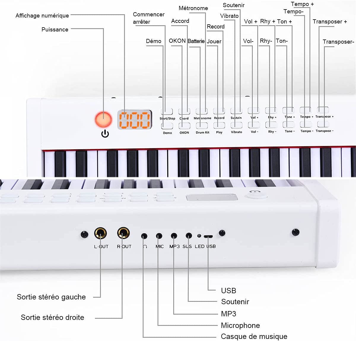 Piano Numérique 88 Touches, Clavier Électronique Portable Avec Touches Lestées, Fonction Bluetooth