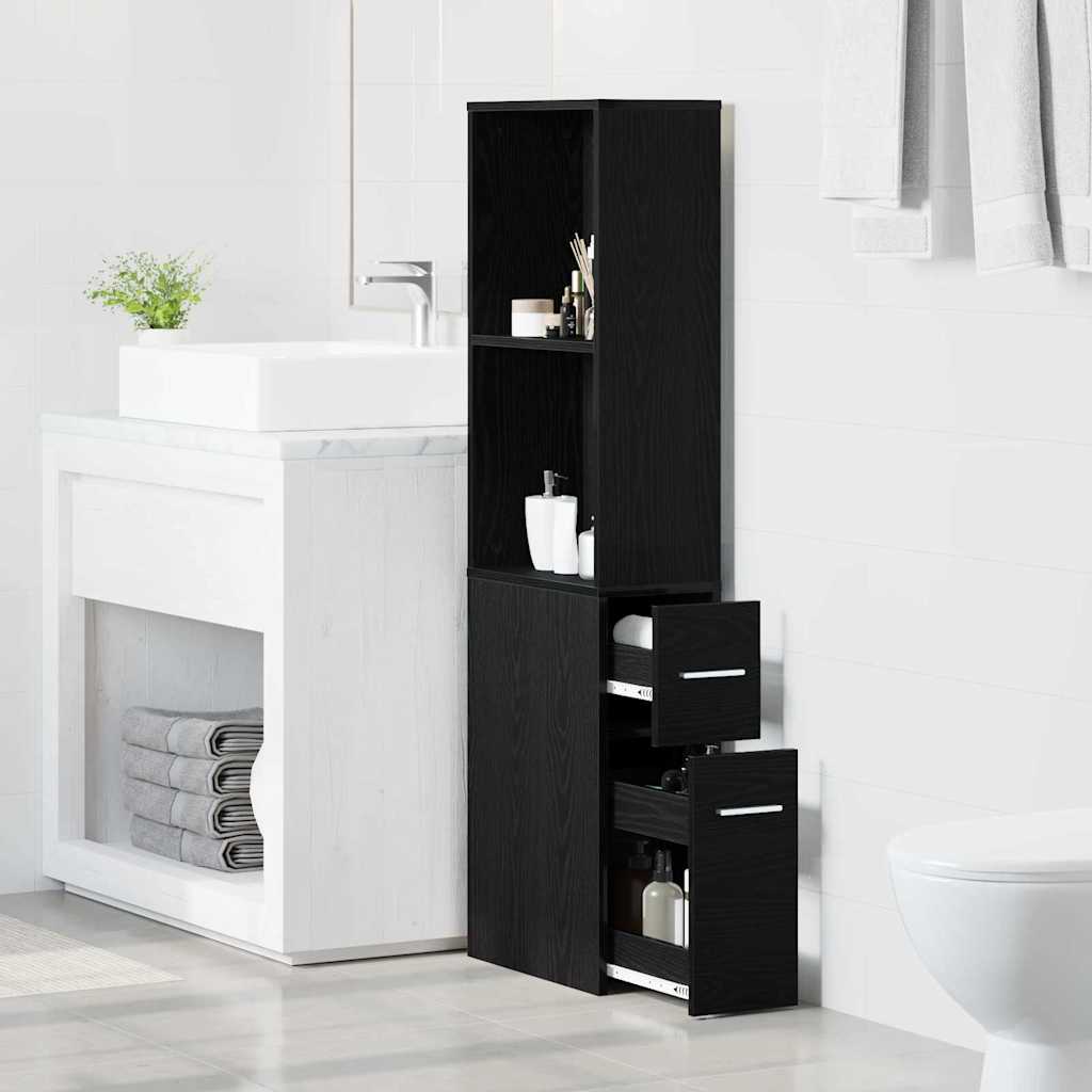 Meuble De Rangement | Armoire De Salle De Bain Étroite Chêne Noir 22 X 41 X 135 Cm