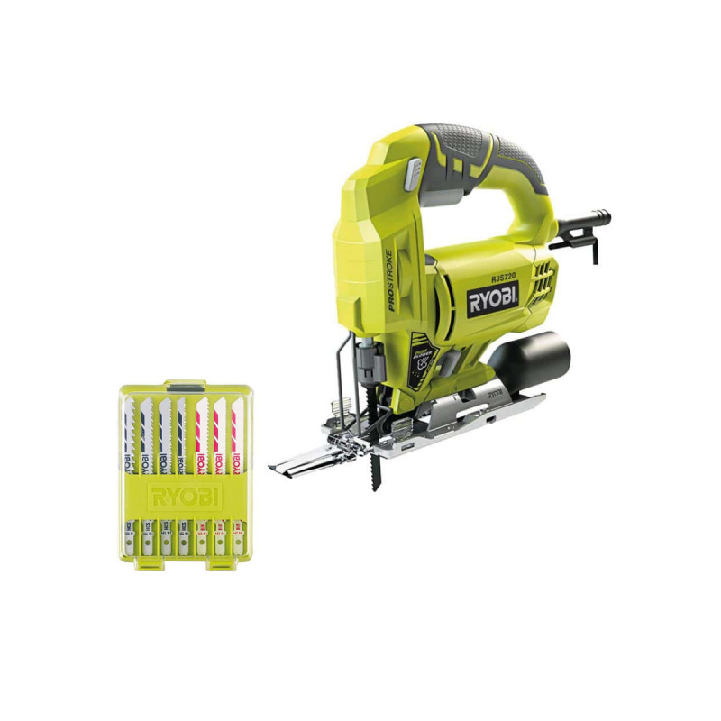 Pack Ryobi Scie Sauteuse Électrique 500w Rjs720-g - Coffret De 10 Lames Rak10jsb