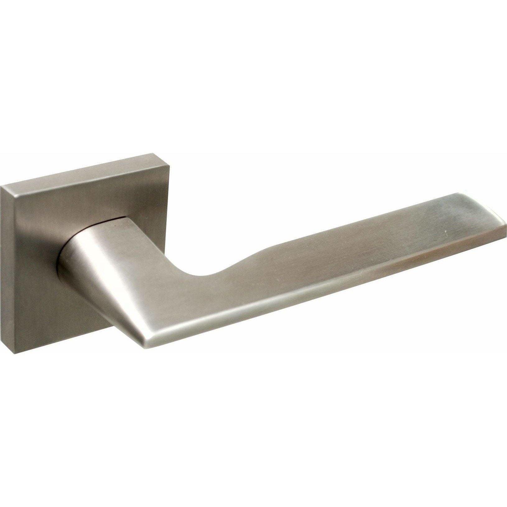 Slim solid stainless steel lever handle on square rose