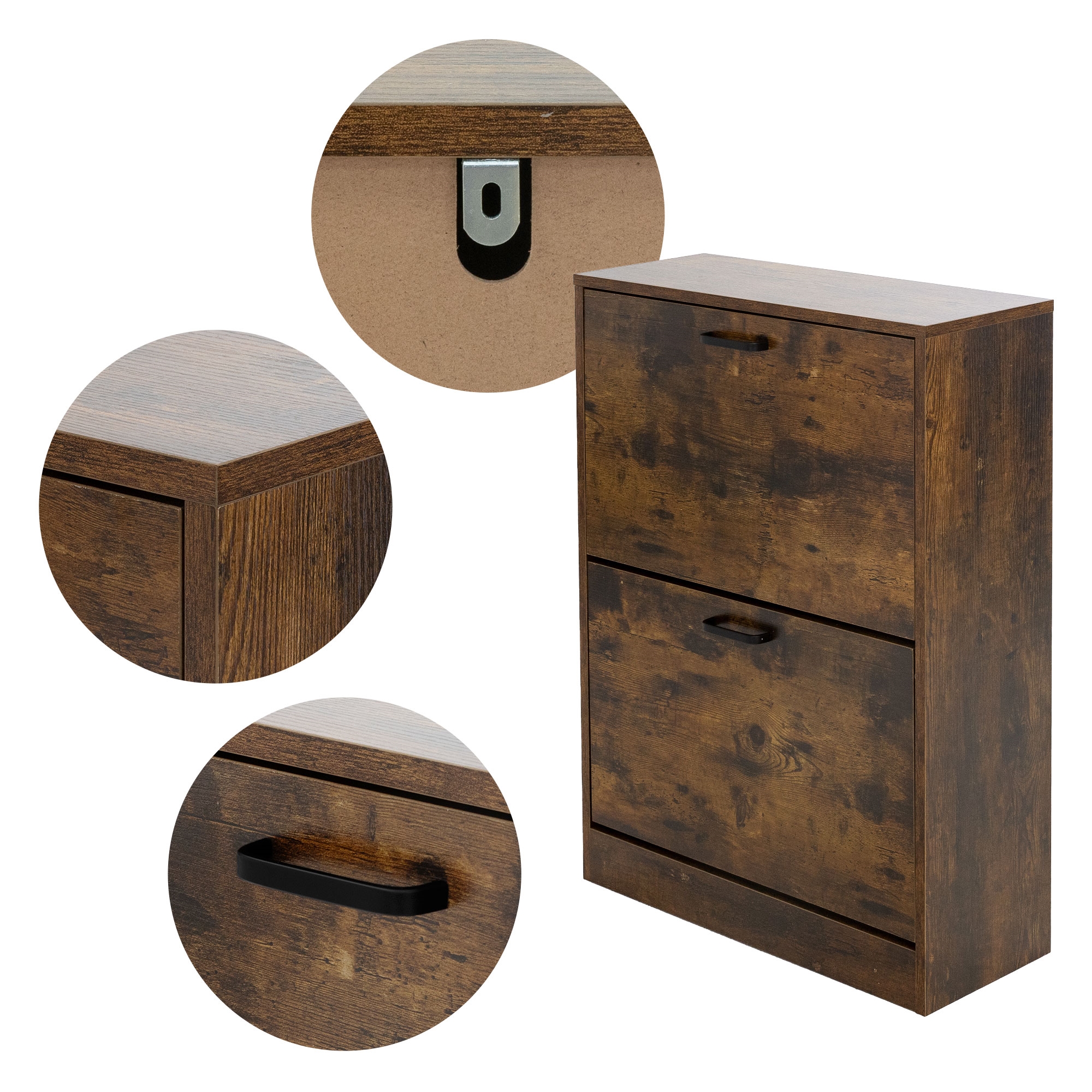 Armoire À Chaussures Avec 2 Compartiments Étagère Rangement À Chaussures Marron
