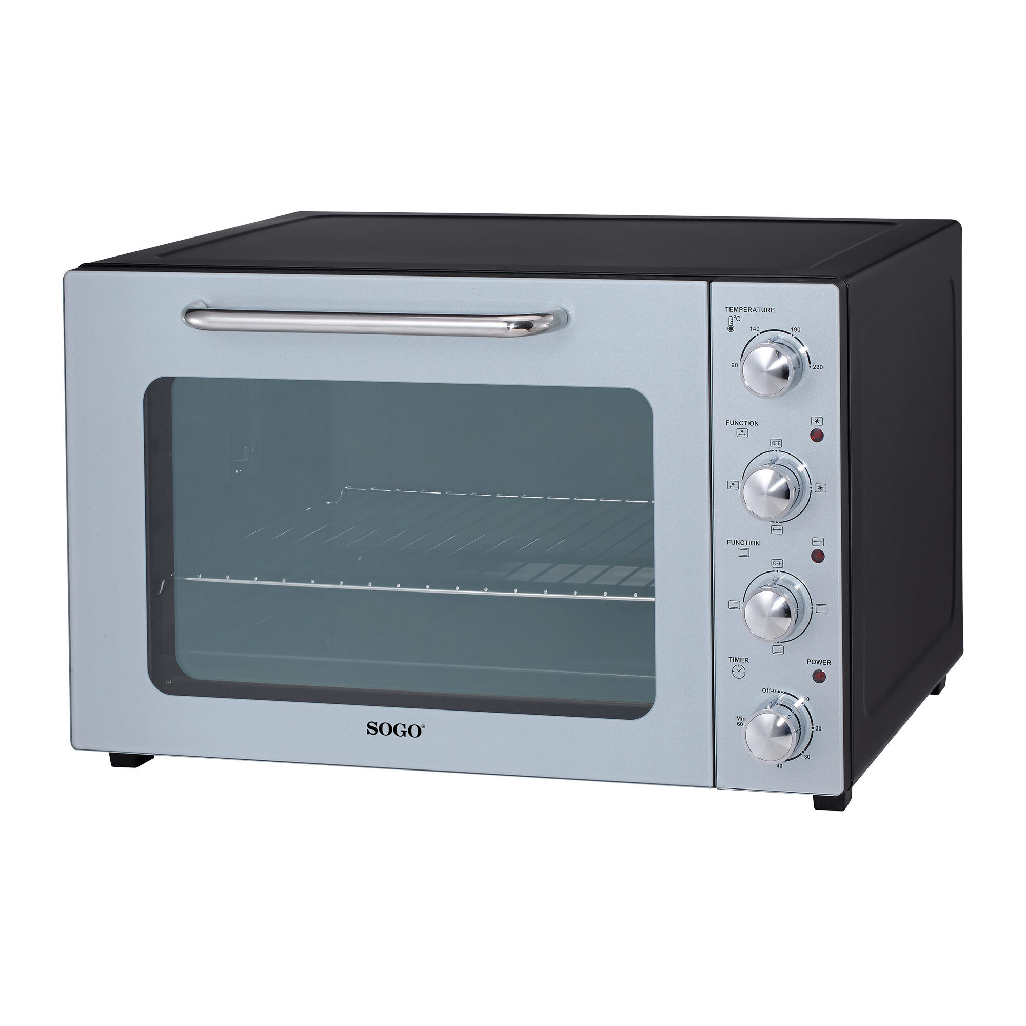 Image of SOGO Forno a Convezione 58L 2000W con Girarrosto, 6 Funzioni, Termostato Regolabile 90-230°C, Porta Doppio Vetro, Acciaio Inossidabile