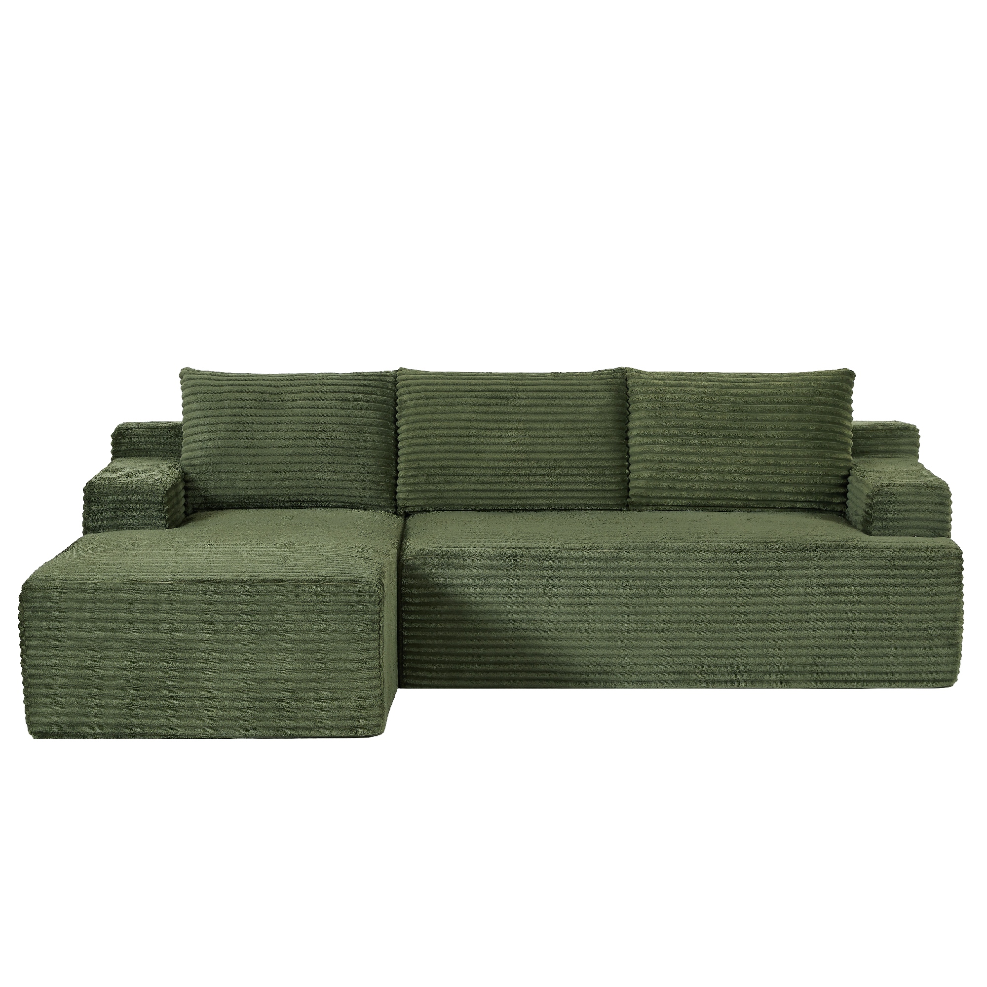 Canapé d'angle modulable vert sur fond blanc