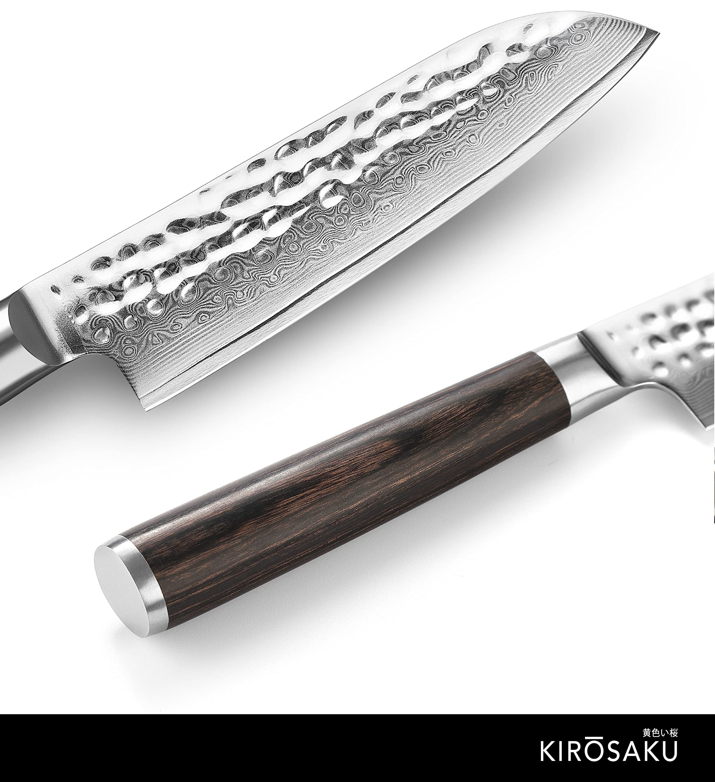 Kirosaku Santoku Damas - Couteau Damas Avec Manche En Bois De Pakka Véritable - Couteau Professionnel Avec Boîte Cadeau