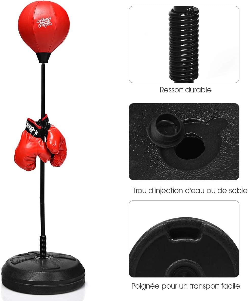 Costway  Punchingball Sur Pied Avec Hauteur Adjustable 120-154cm, Pompe De Gonflage, Pour Enfants 8 Ans+ Et Adultes