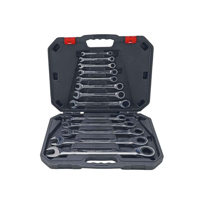 Bergen Ratsche Set 8–32 Mm – 17-teilig Mit Adaptern – Aus Chrom-Vanadium-Stahl – In Aufbewahrungskoffer