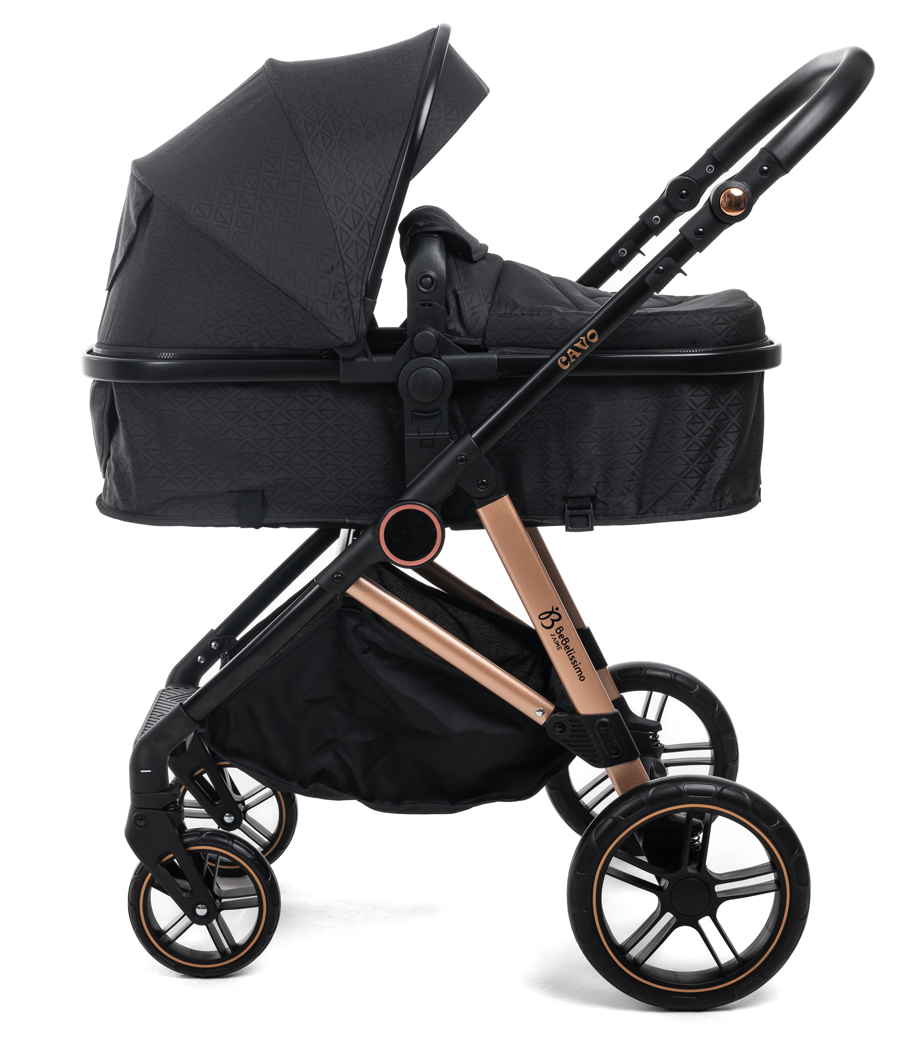 Bebelissimo - Poussette Combinée Trio 3 En 1 - Siège Auto 0+ Cavo – Nacelle – Dès La Naissance – Jusqu’à 22kg - Noir