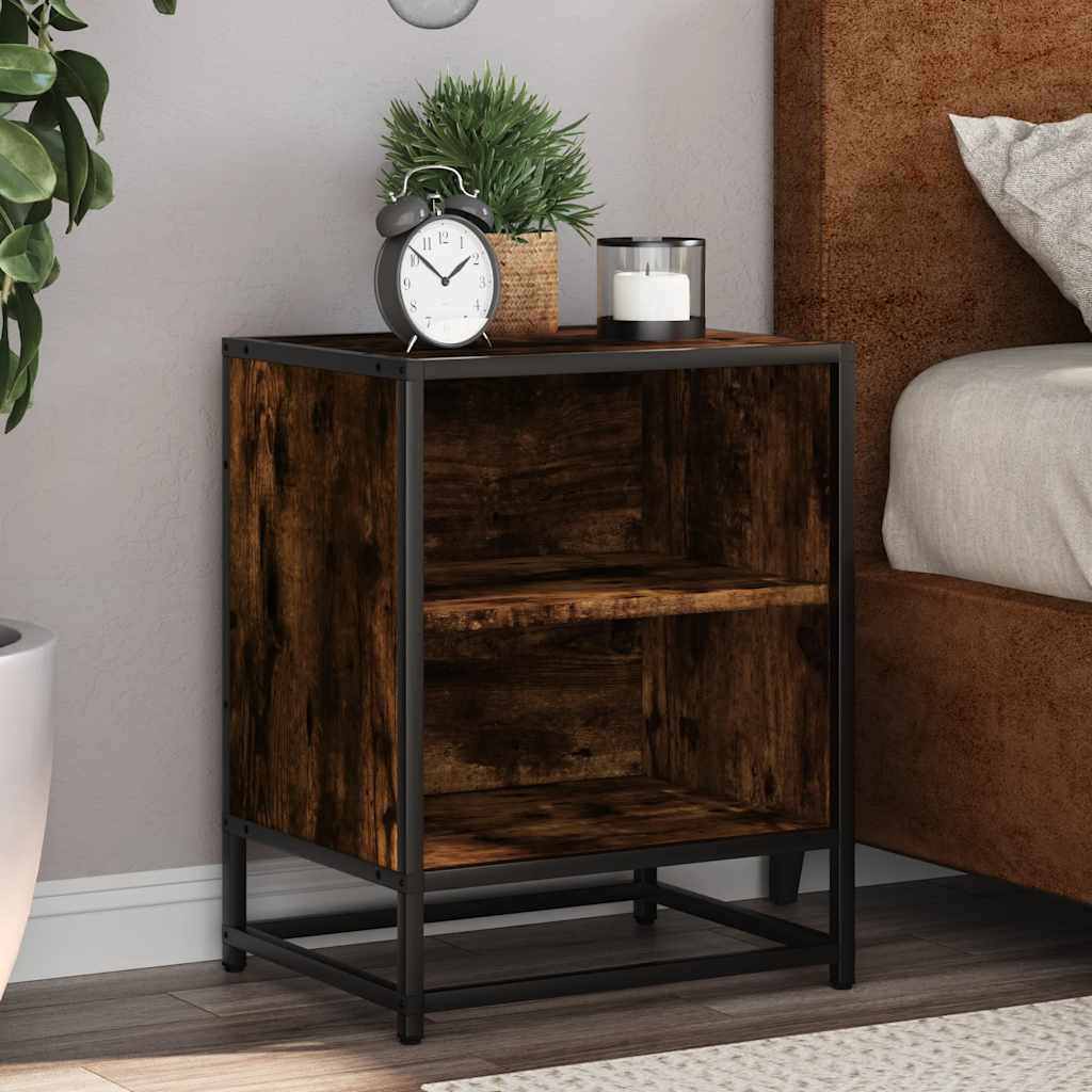 Tables De Chevet | Tables De Nuit | Tables D'appoint 2 Pcs Chêne Fumé Bois D'ingénierie Et Métal