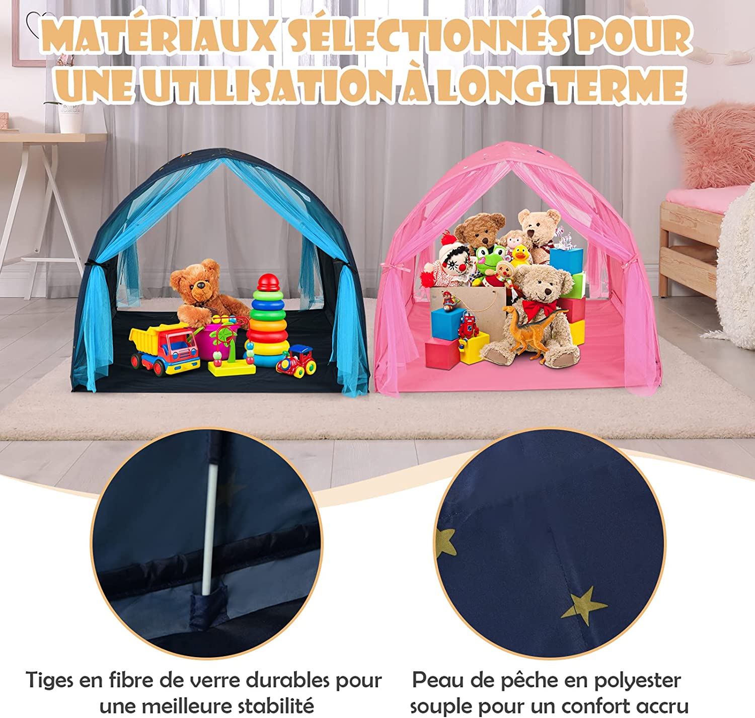 Costway Tente De Lit Enfants Tente De Rêve Portable Avec Double Rideau En Maille