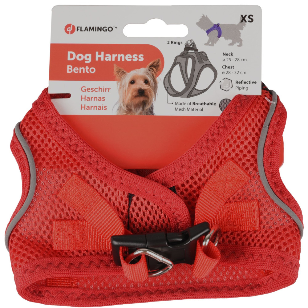 Harnais Bento Rouge Xs Pour Petit Chien Type Yorkshire Flamingo Pet Products