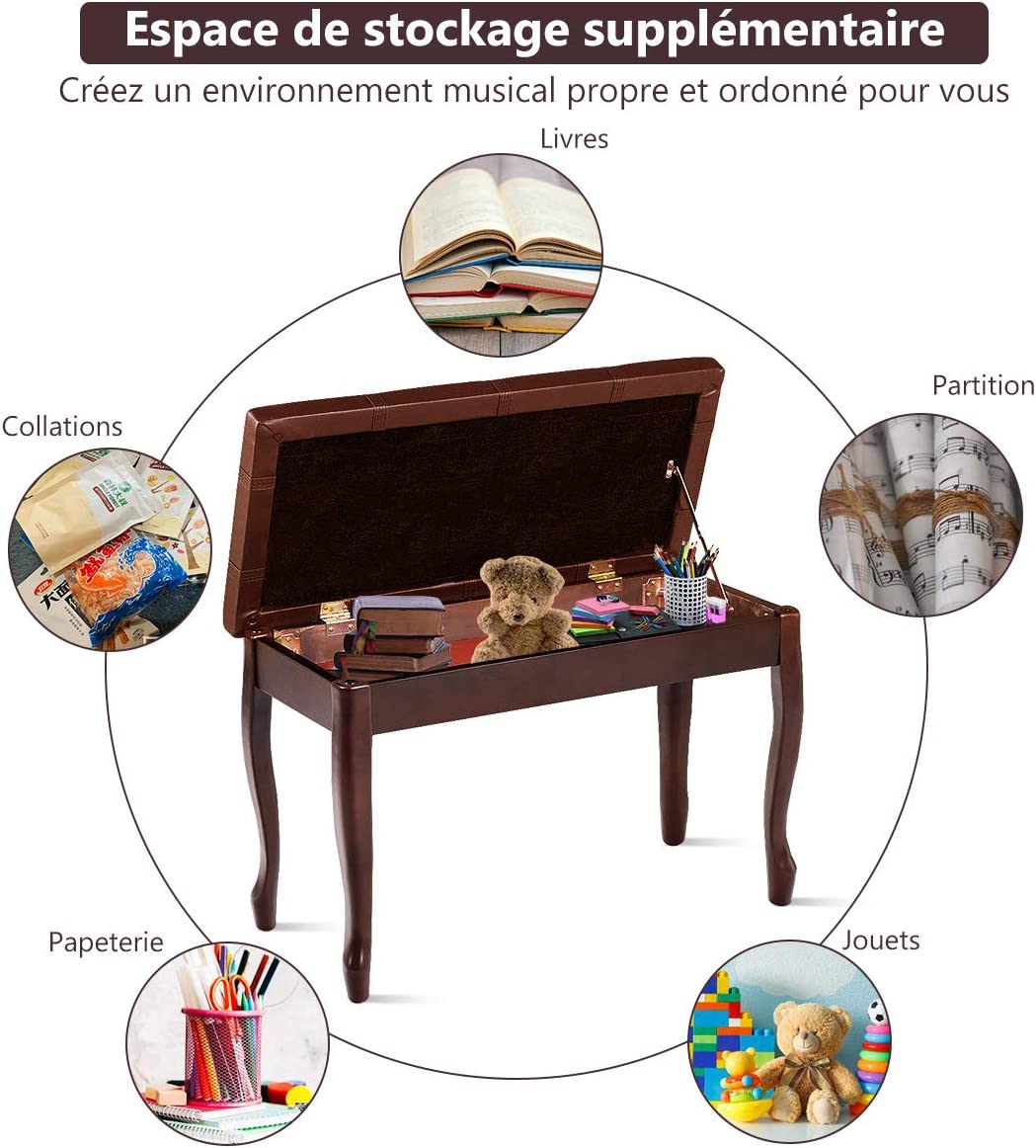 Costway Banc De Piano En Bois, Avec Coussin En Cuir Rembourré