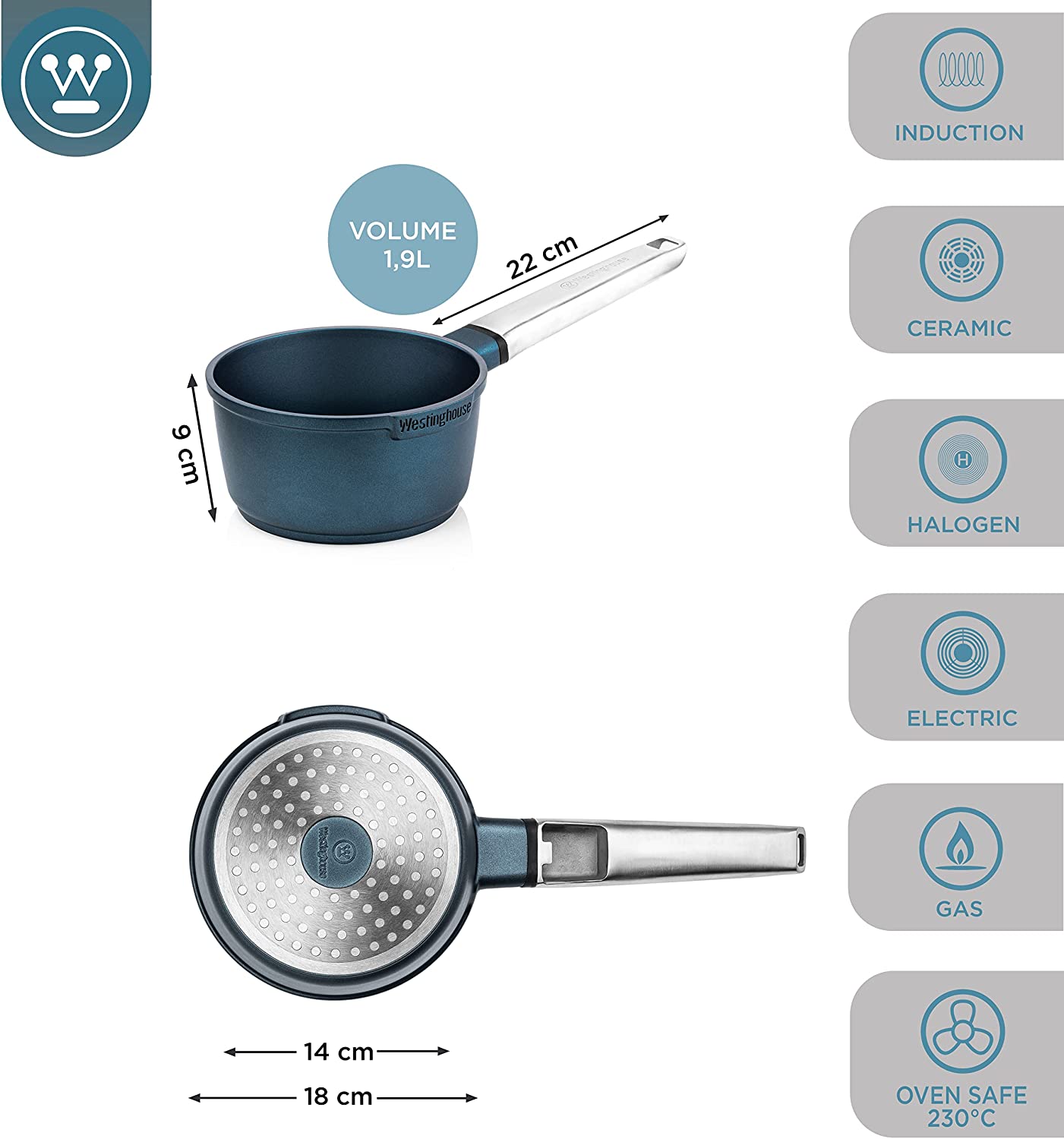 Westinghouse - Série Performance - Casserole 18 Cm - Induction - Bleu
