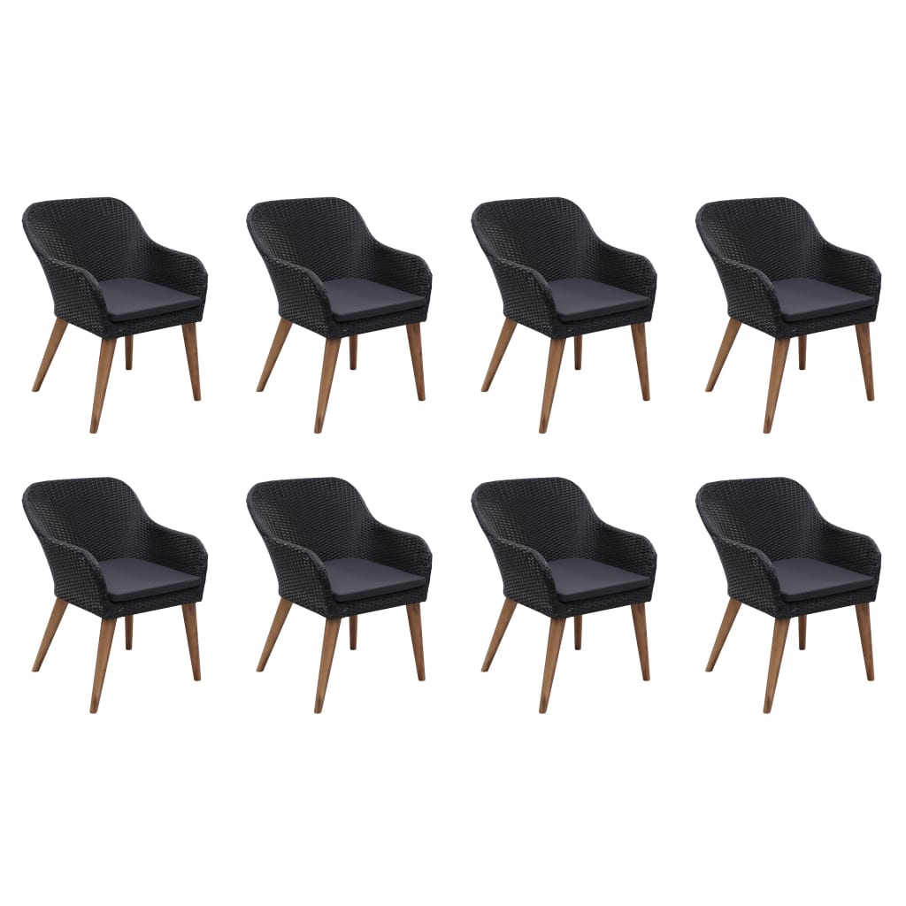 Salon De Jardin 9 Pcs Avec Coussins Résine Tressée Noir