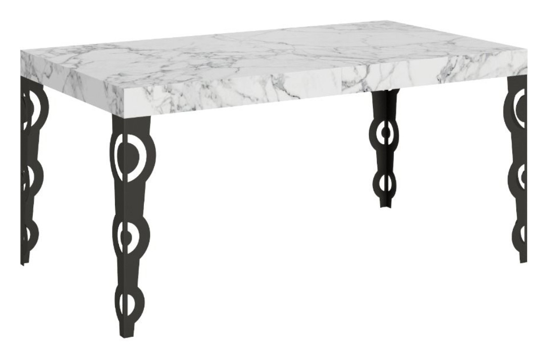 Table Rectangulaire Extensible Orientale 6 À 10 Personnes L 160 À 264 Cm Blanc Eff...