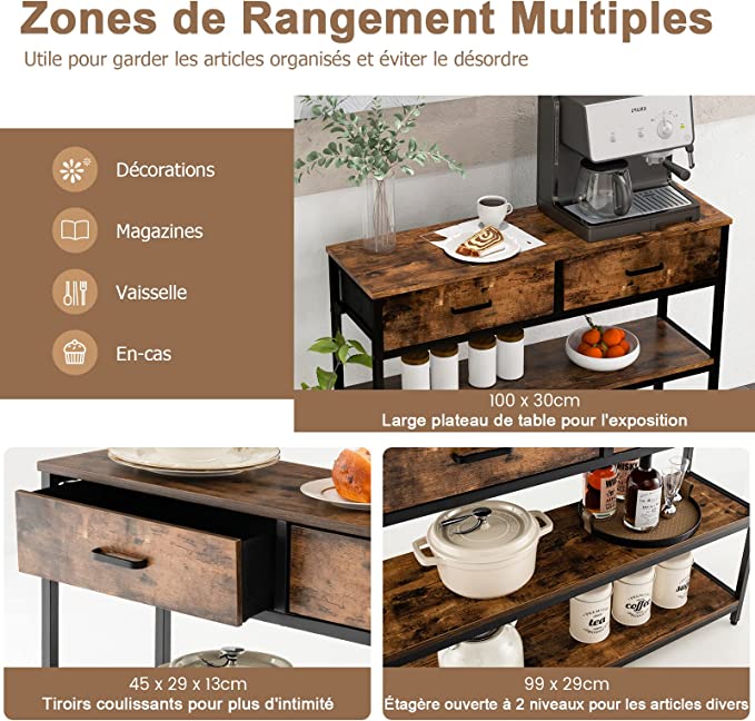 Costway Table De Console Industrielle À 3 Niveaux