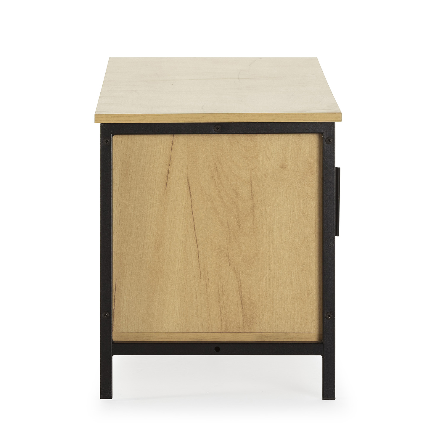 Meuble Tv Cruz 2 Portes Couleur Chêne Avec Rotin Naturel, 120 Cm