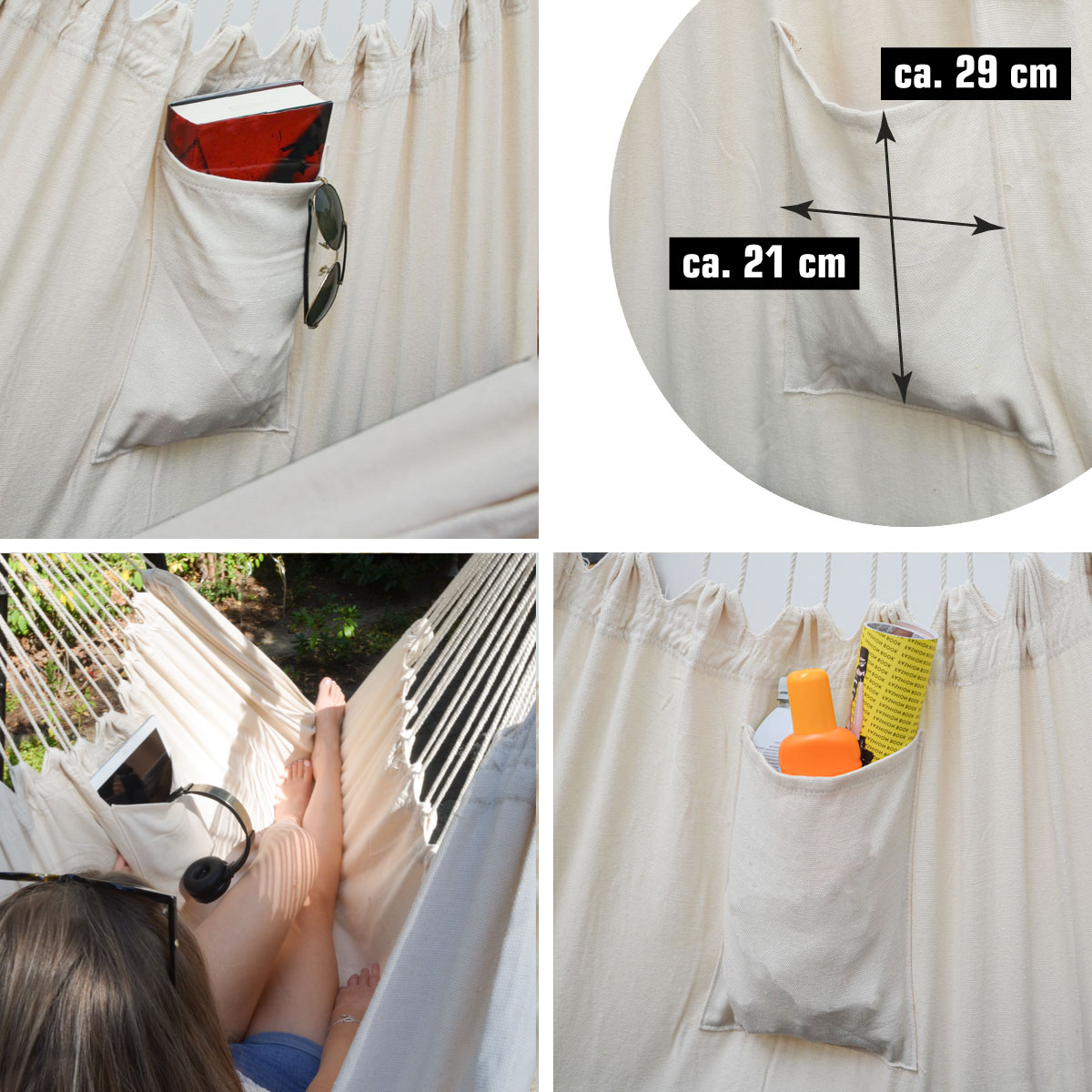 Xxl Chaise Suspendue Avec Compartiment Latéral Et Coussin - Hamac 220x120 Cm