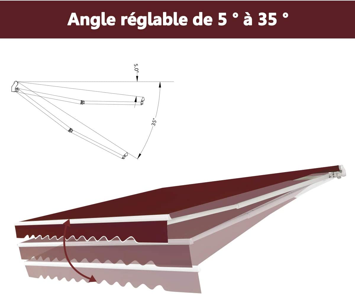 Store Banne De Balcon Rétractable Costway 3,6 X 3 M  Angle Réglable 5-35° Rouge